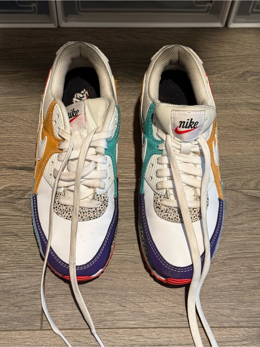 Nike White Sneakers with Purple, Teal & Mustard Accents - Picture 1 of 4